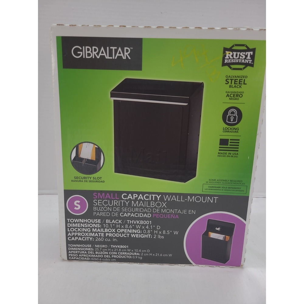 GIBRALTAR Locking Mailbox THVKB001 Townhouse 10.1 Inch H Wall Mount Black Steel